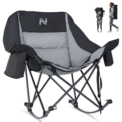 Camping Chair, Rocking Oversized Fully Padded High Back Portable Lawn Recliner with Cooler shown in the main product view