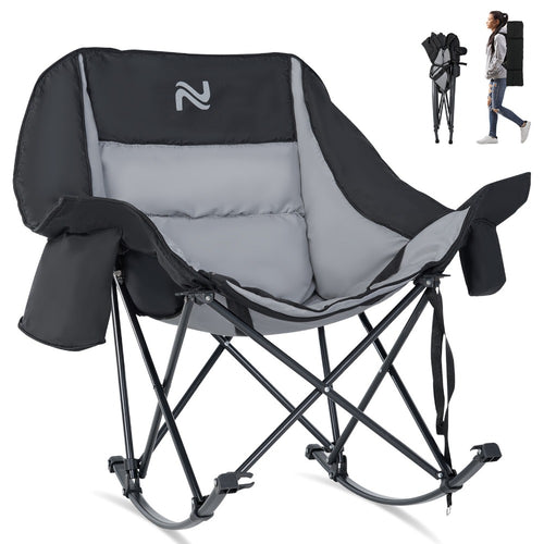 Camping Chair, Rocking Oversized Fully Padded High Back Portable Lawn Recliner with Cooler shown in the main product view