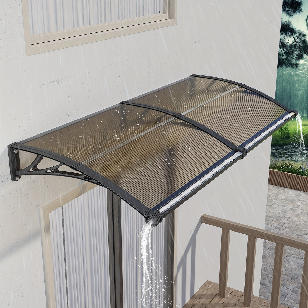 Door Awning shown in the Black Hold & Brown Panel, 80x200cm 32"x80" option