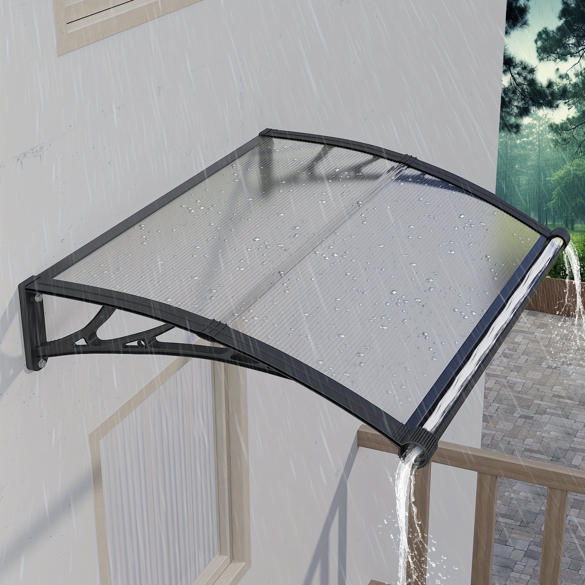 Door Awning shown in the Black Hold & Clear Panel, 80x100cm 32"x40" option