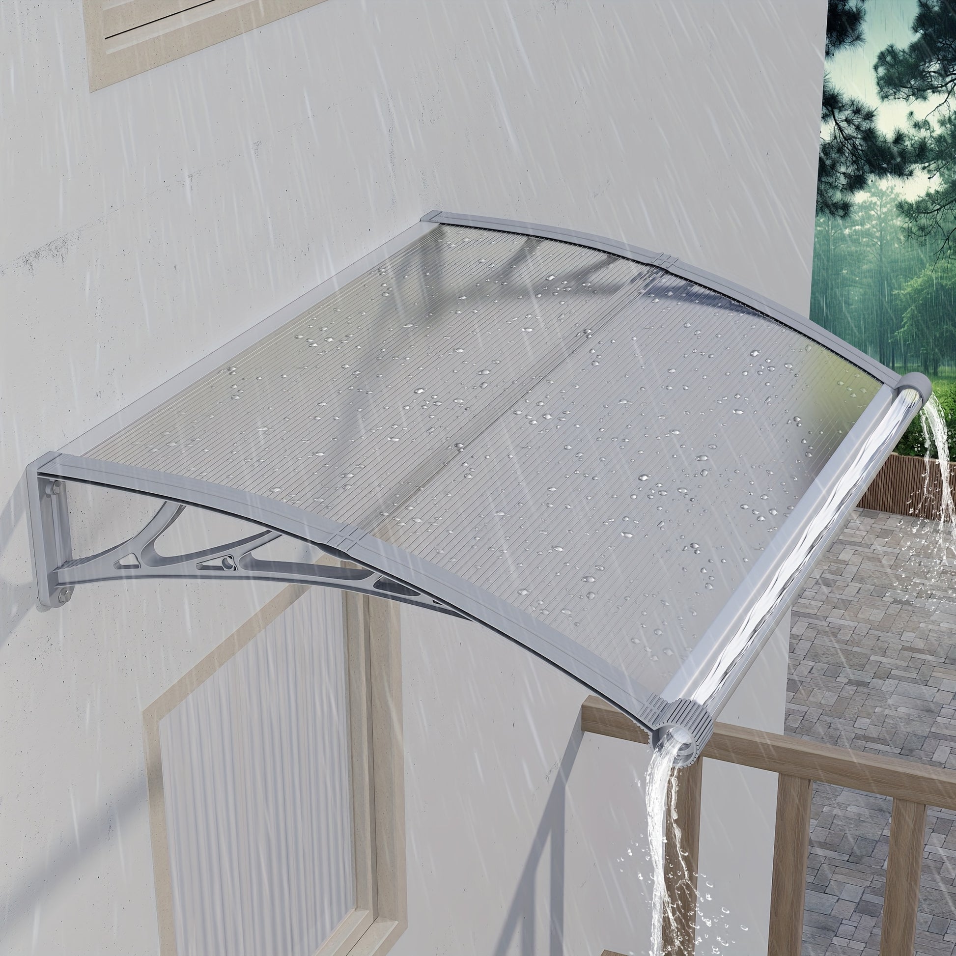 Door Awning shown in the Gray Hold & Clear Panel, 80x100cm 32"x40" option