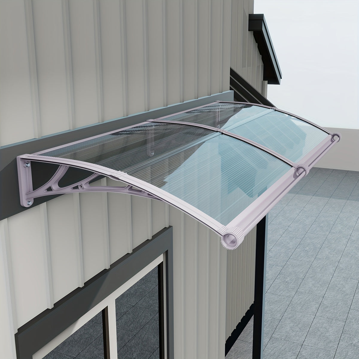 Window Awning shown in the 32x60IN Grey/Transparent option