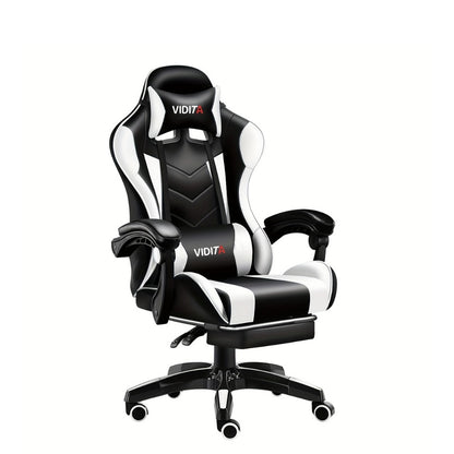 Reclining Faux Leather Gaming Chair with High Back and Footrest for Home Office detail image