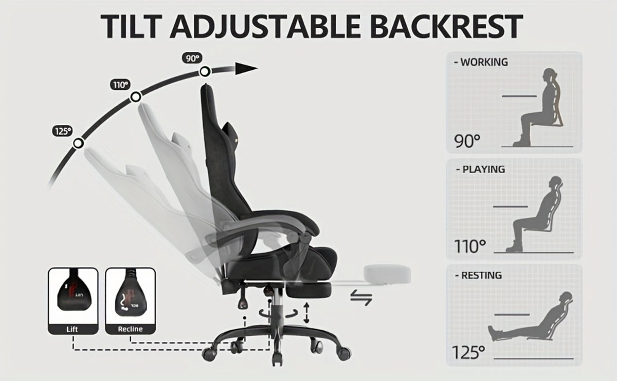 Reclining Velvet Gaming Chair, Ergonomic Video Game Chair for Home Office detail image - detail view 16