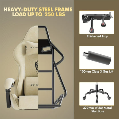 Reclining Velvet Gaming Chair, Ergonomic Video Game Chair for Home Office detail image - detail view 5