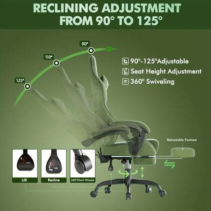 Reclining Velvet Gaming Chair, Ergonomic Video Game Chair for Home Office detail image - detail view 7