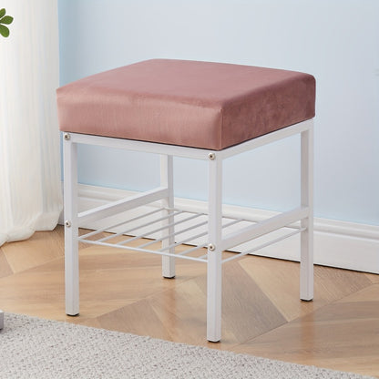 Rectangular Velvet Vanity Stool with Footrest and Multiple Color Options for Entryway detail image - detail view 3