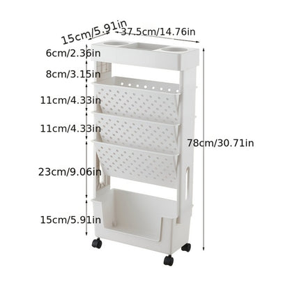 Rolling Bookshelf with Rolling Wheels, Freestanding Bookcase detail image - detail view 4