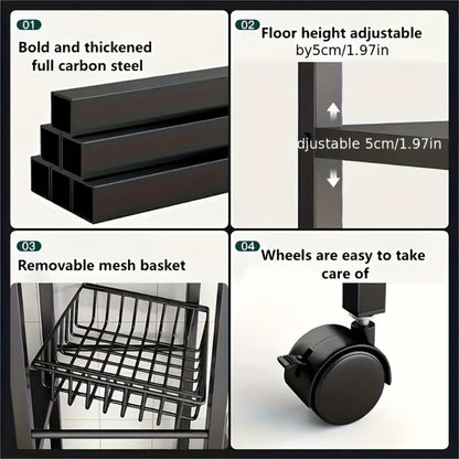Rolling Metal Baker'S Rack with Adjustable Shelves and Mesh Storage Shelf for Kitchen detail image - detail view 11