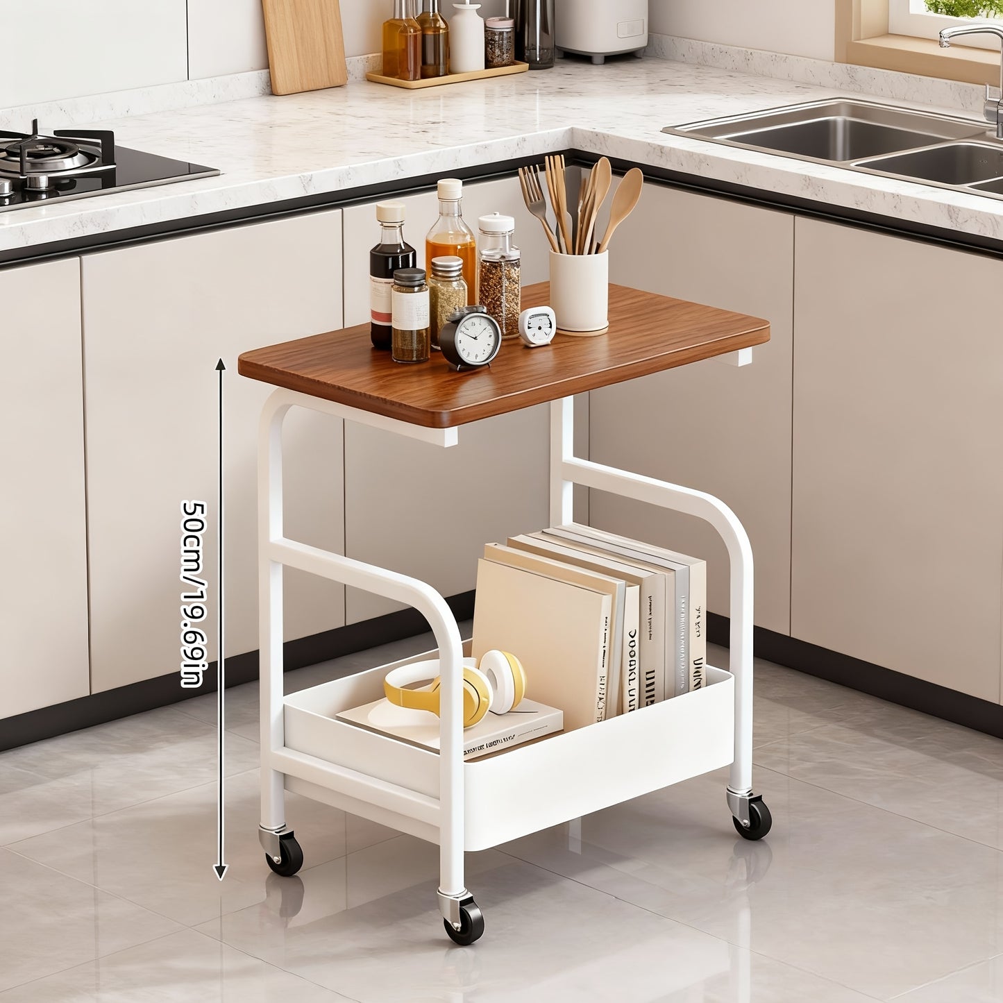 Rolling Metal Kitchen Storage Cart with Rolling Wheels for Organized Everyday Storage detail image - detail view 6