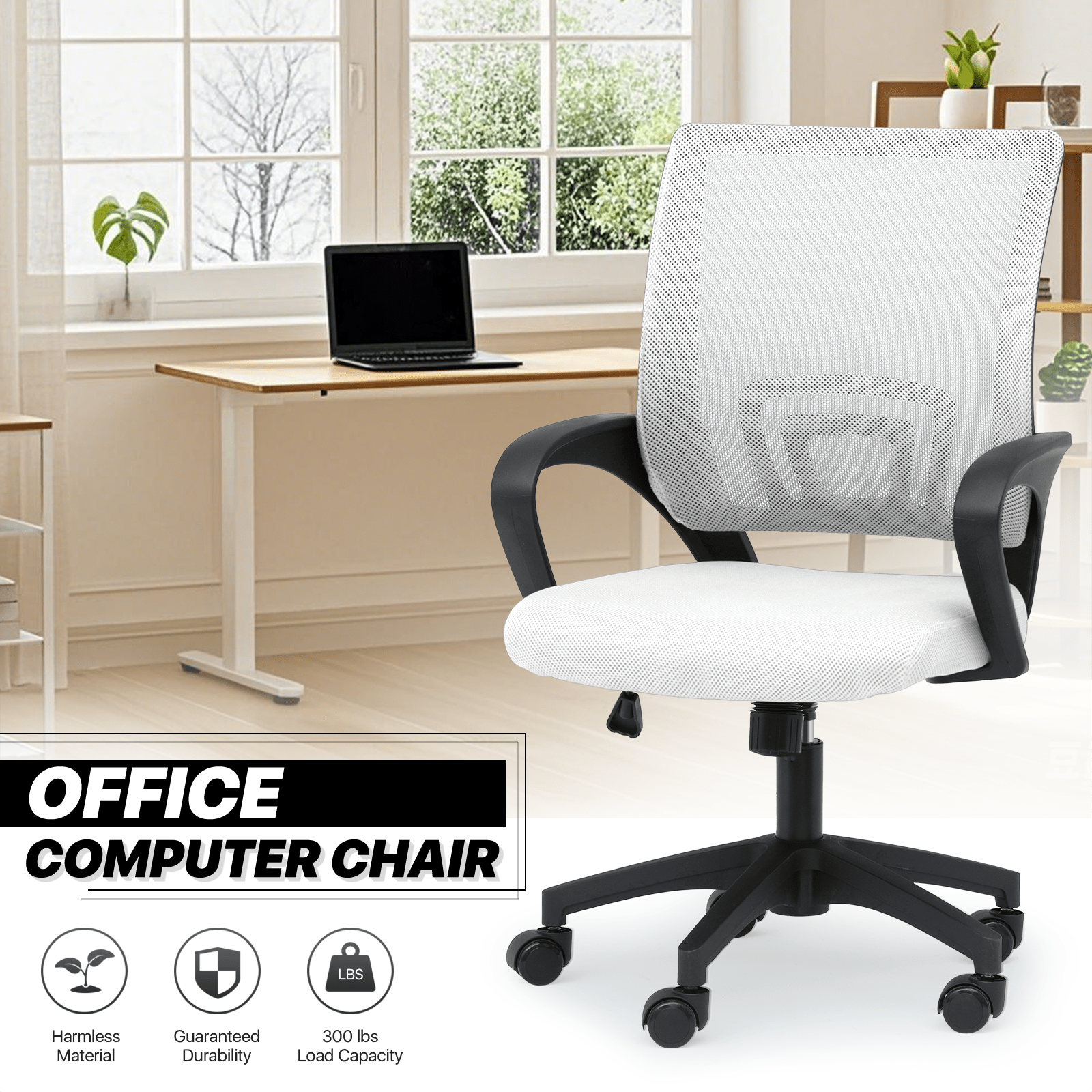 Office Chair, Mid Back Mesh with Padded Seat & Armrests - Ergonomic Breathable Rolling shown in the main product view