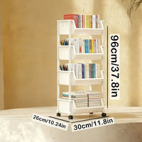 Rolling Cart Bookshelf, White, Four-Tier