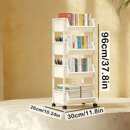 Rolling Storage Cart shown in the Rolling Cart Bookshelf, White, Four-Tier option