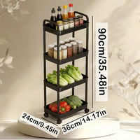 Rolling Cart Shelf, Black, Four-Tier