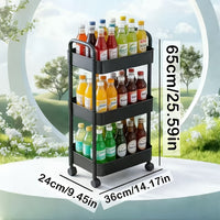 Rolling Cart Shelf, Black, Three-Tier