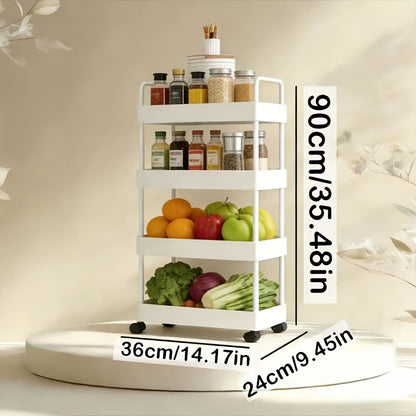 Rolling Storage Cart shown in the Rolling Cart Shelf, White, Four-Tier option