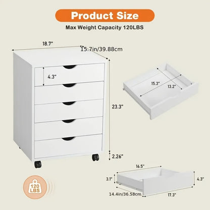 Rolling Wood Dresser with Rolling Wheels for Organized Everyday Storage in Bedroom detail image - detail view 3