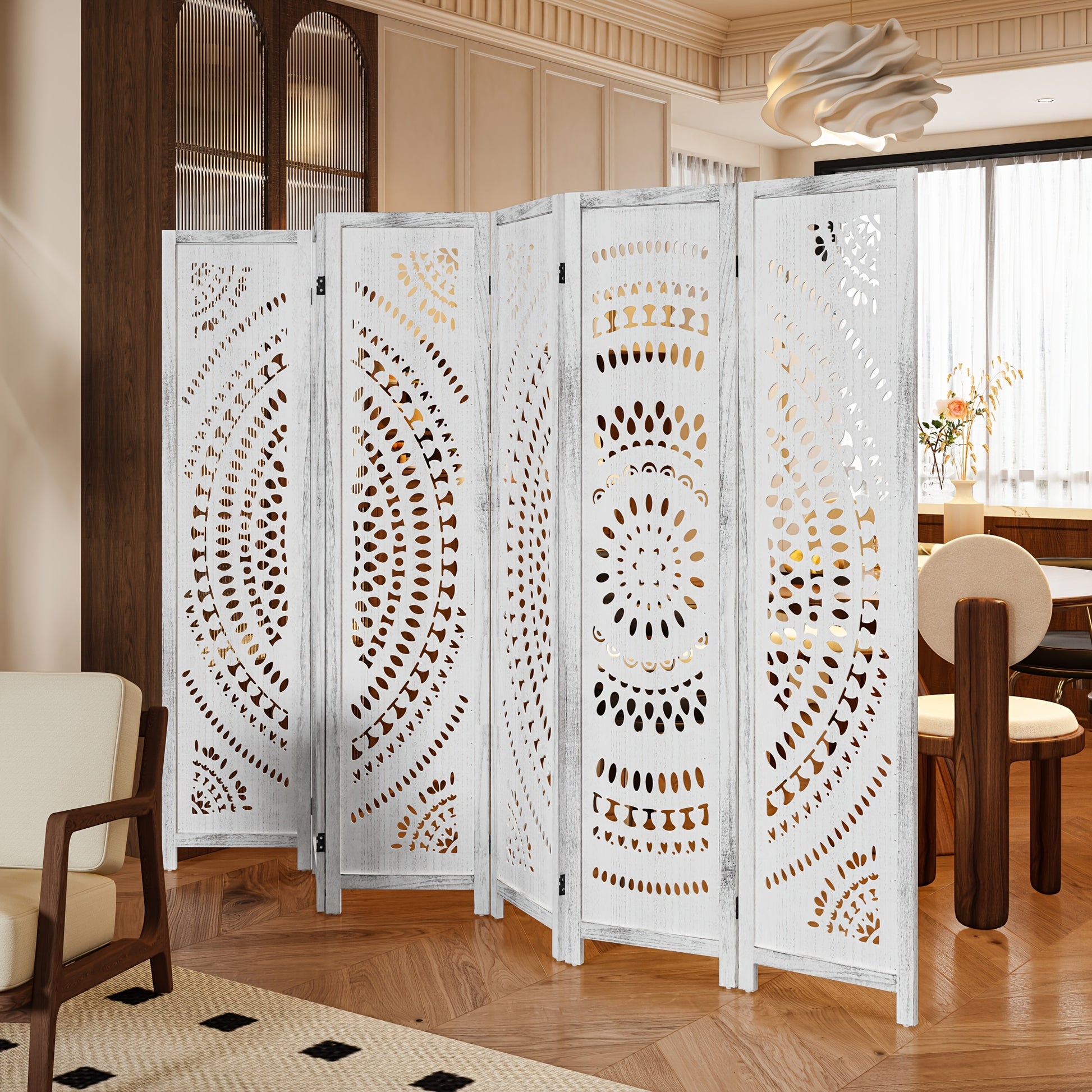 Room Divider shown in the Antique White, 6 Panels option