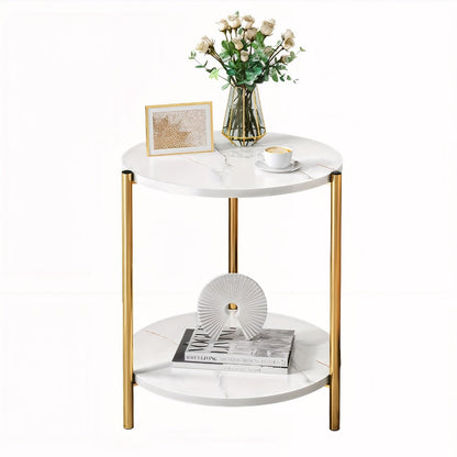 Coffee Table, Round with Marble Pattern & Double-Layer Storage, Modern Glass Top Accent shown in the main product view