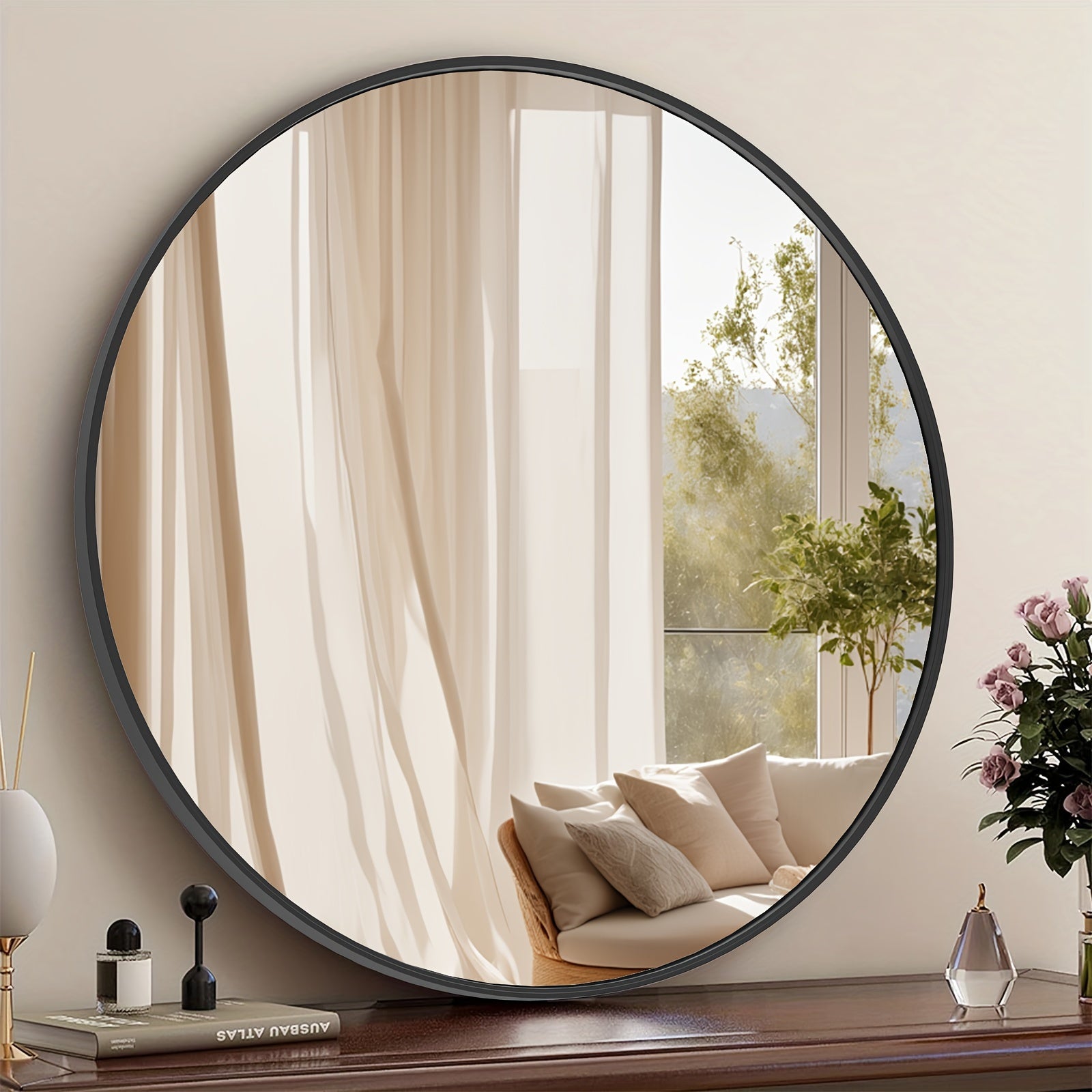 Wall Mirror shown in the Black, 28in option