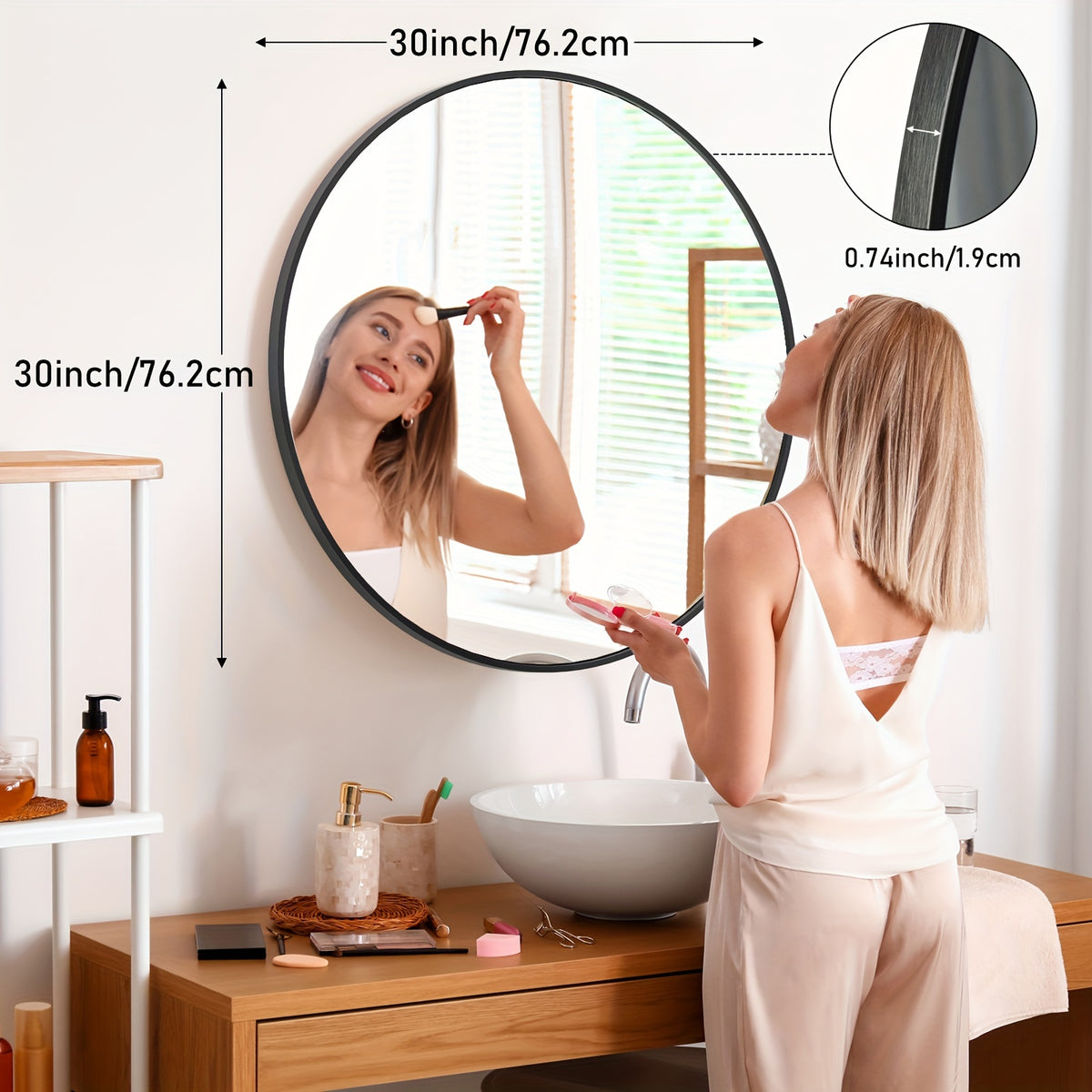 Wall Mirror shown in the Black, 30in option