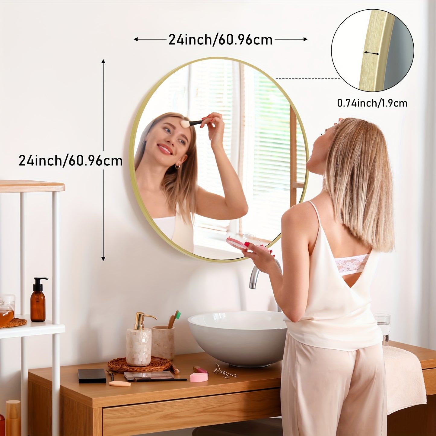 Wall Mirror shown in the 【Golden color】, 24in option