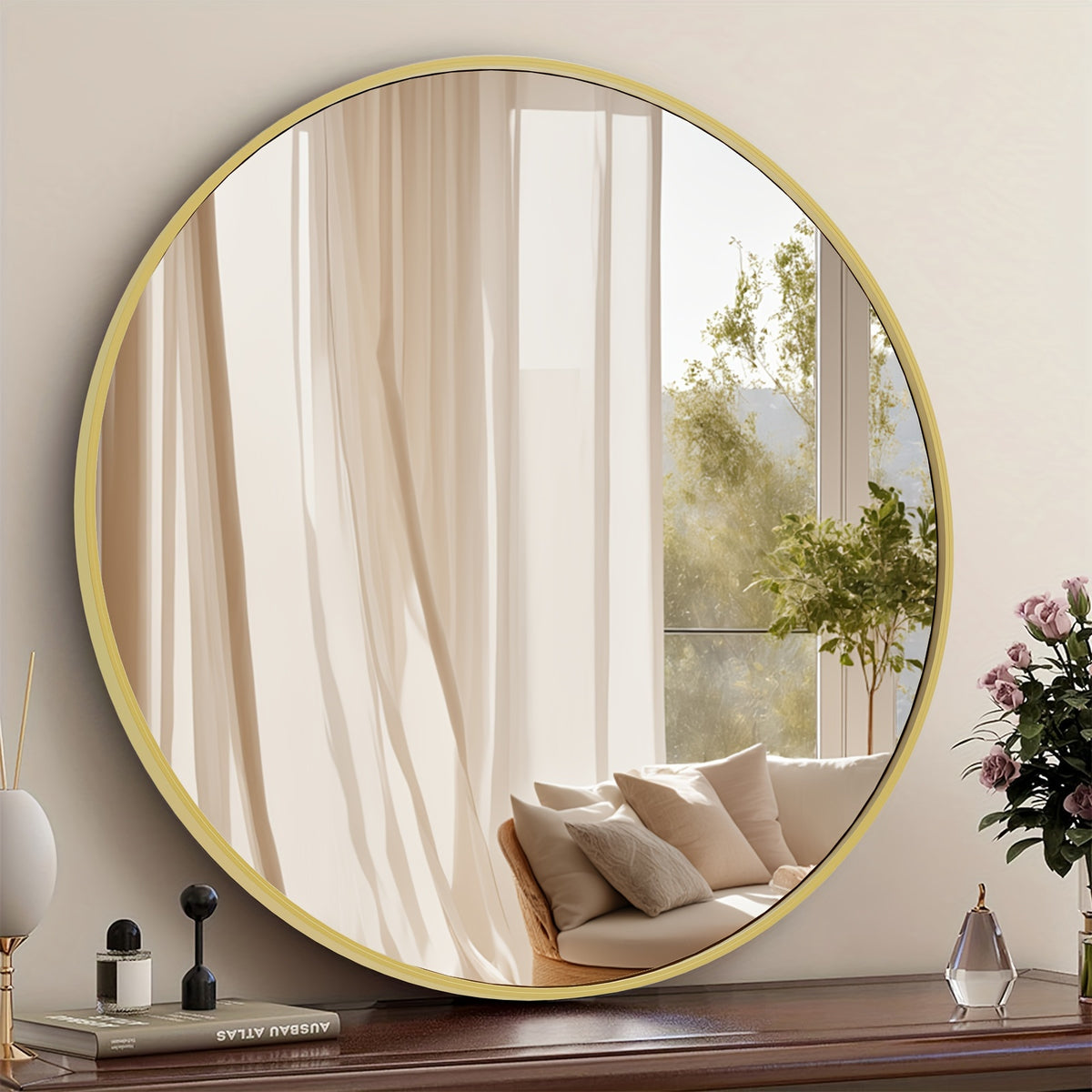 Wall Mirror shown in the 【Golden color】, 28in option