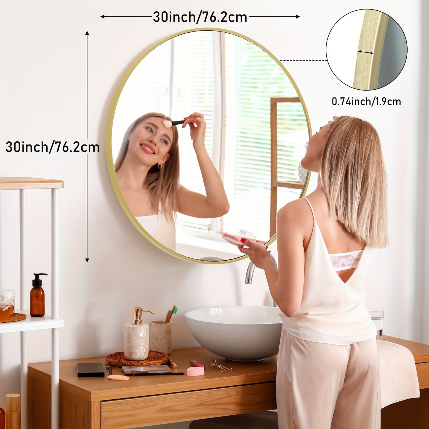 Wall Mirror shown in the 【Golden color】, 30in option