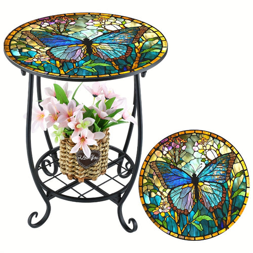 Outdoor Side Table, Round Mosaic for Patio Porch Garden Living Room & Bedroom shown in the main product view
