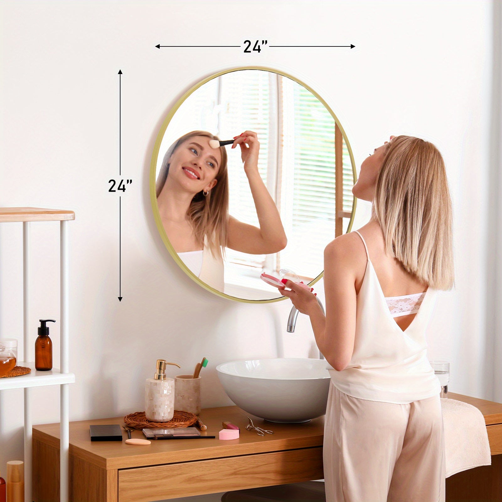 Wall Mirror shown in the 【Golden color】, 24in option