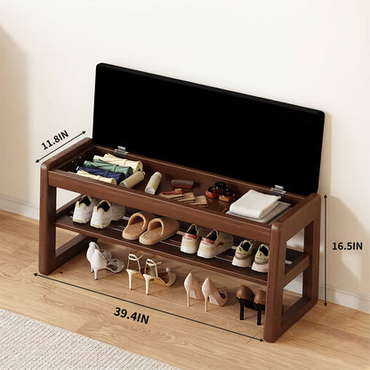 Entryway Shoe Cabinets and Benches shown in the 100 styles with storage in walnut color + black mat option