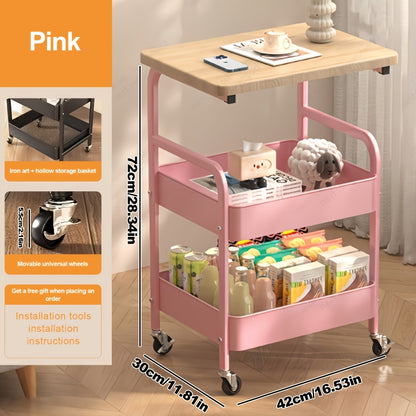 Solid Wood Metal Rolling Storage Cart with Rolling Wheels for Bedroom detail image - detail view 4