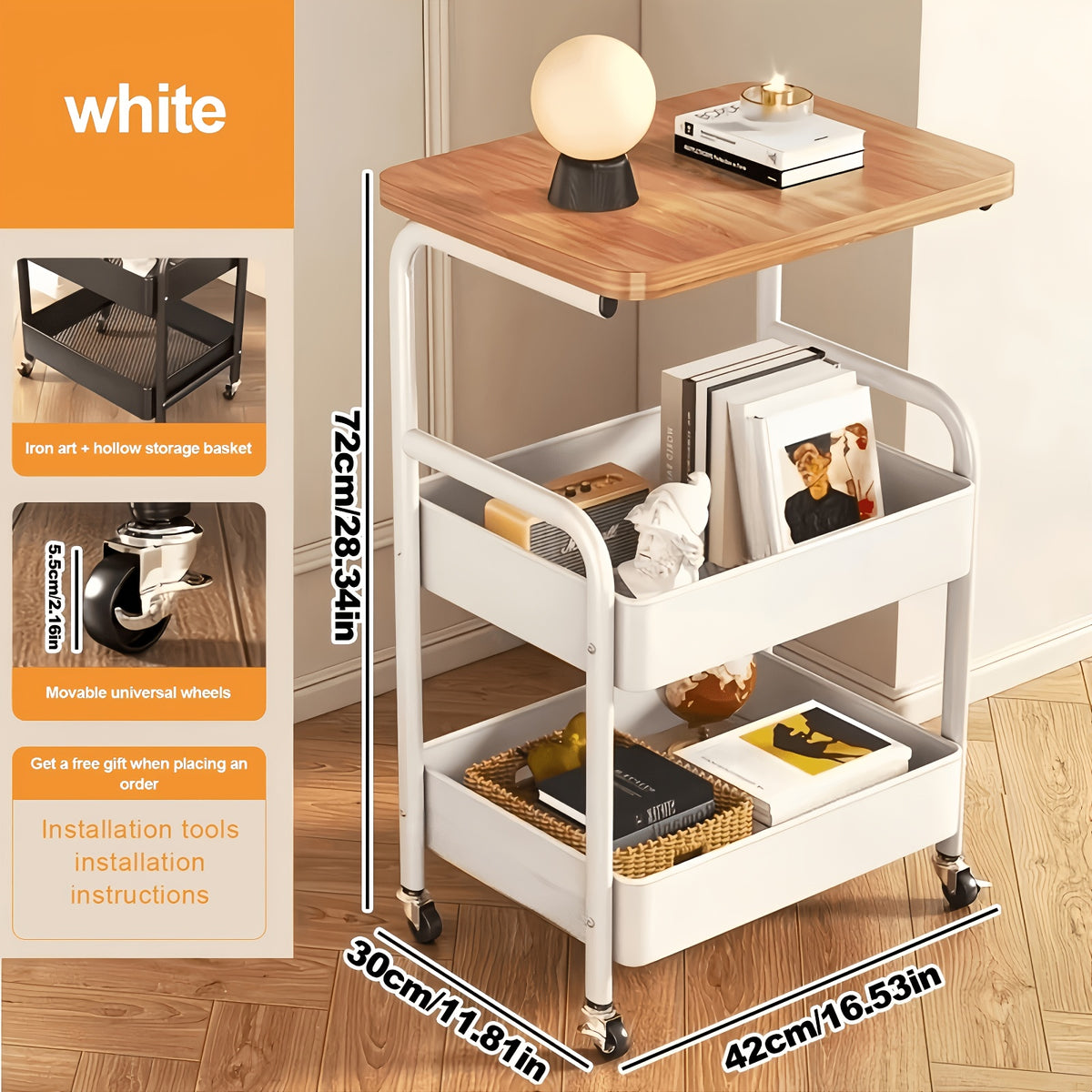 Rolling Storage Cart shown in the White option