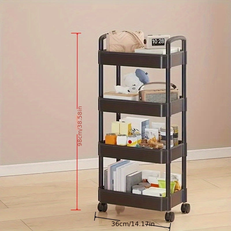 Space-Saving Plastic Rolling Storage Cart with Rolling Wheels detail image