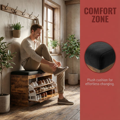 Storage Stool with Hidden Storage and Padded Seat for Entryway detail image - detail view 12