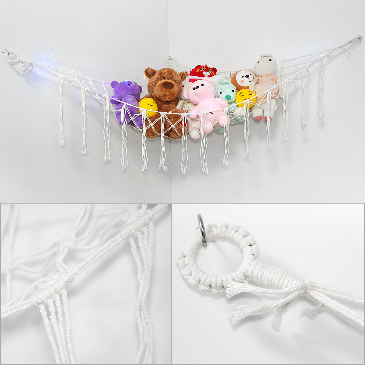 Stuffed Animal Storage Hammock with LED Lighting and Washable Cover for Kids' Room detail image - detail view 3