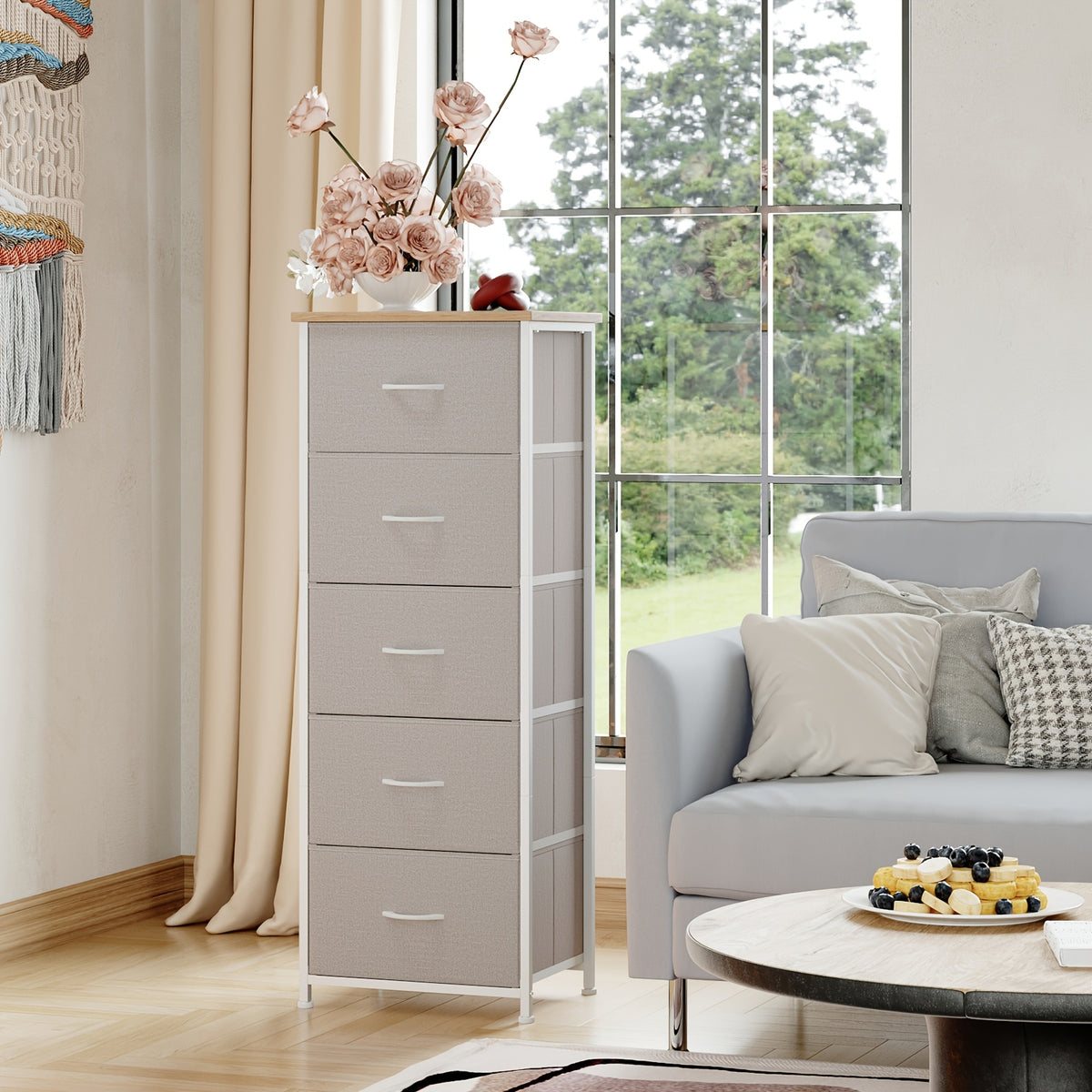 Dresser shown in the Ash Gray, 5 Drawers option