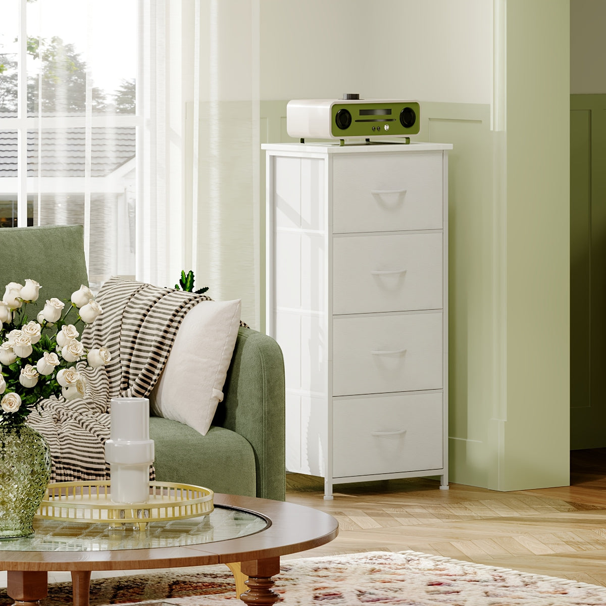 Dresser shown in the White Leather, 4 Drawers option