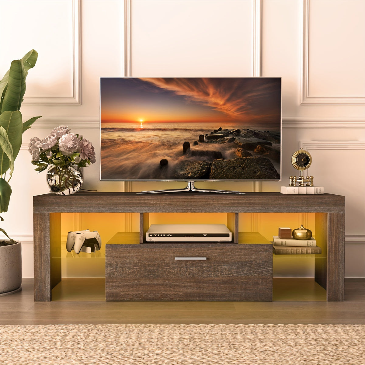 TV Stand shown in the Rustic Brown, L51 Inches, for TVs below 55" option