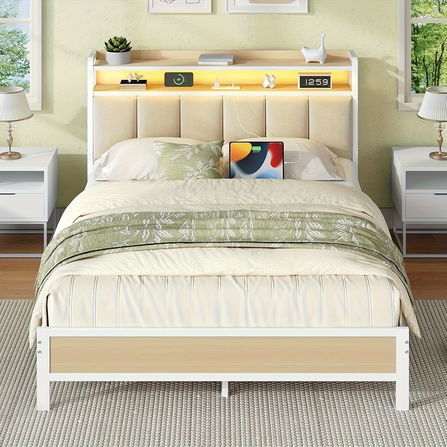 Bed Frame shown in the Cream, Full option