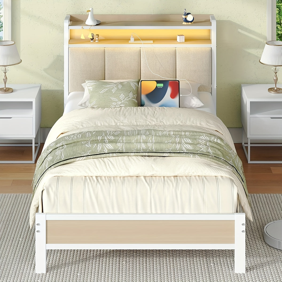 Bed Frame shown in the Cream, Twin option