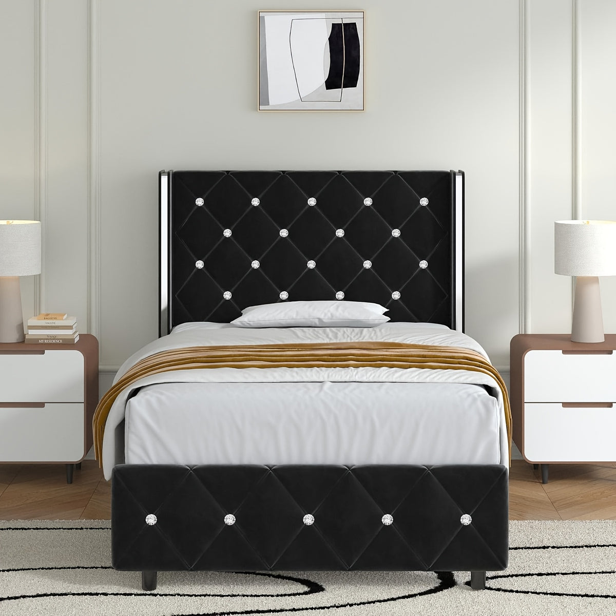Bed Frame shown in the Black, Twin option
