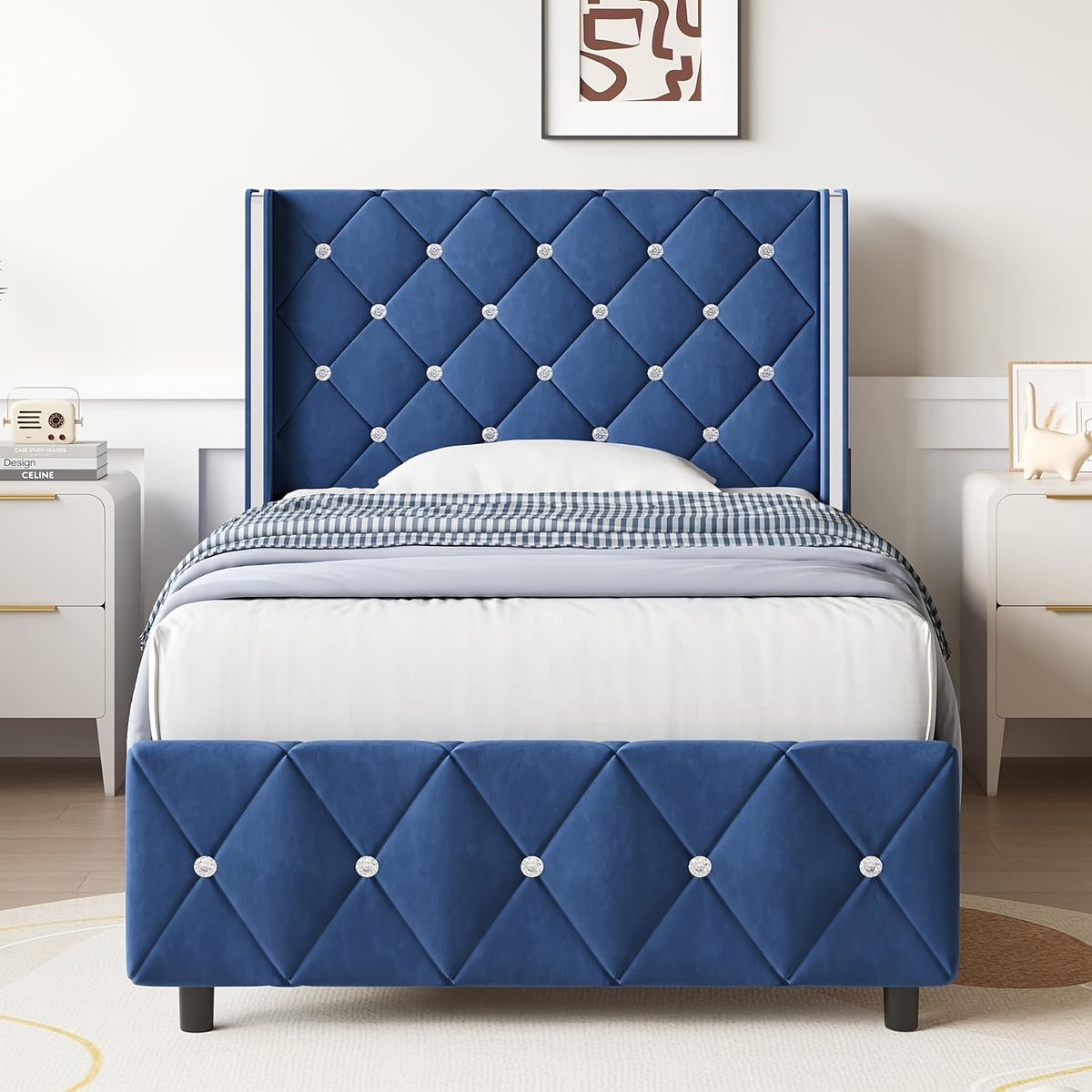 Bed Frame shown in the Blue, Twin option