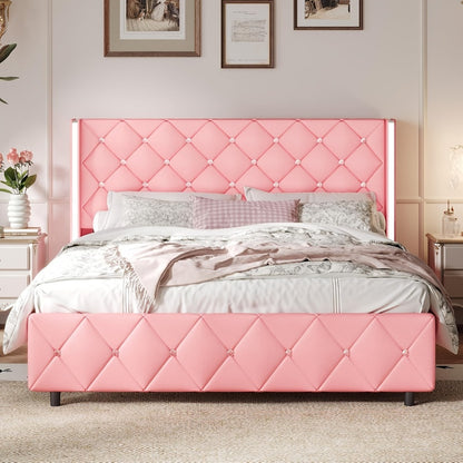 Upholstered Bed Frame with No Box Spring Needed, Bedroom Platform Bed detail image