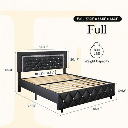 Upholstered Faux Leather Bed Frame with Solid Wood Construction, Platform Bed Base