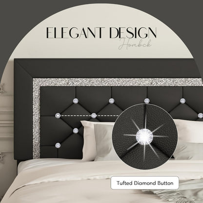 Upholstered Faux Leather Bed Frame with Solid Wood Construction, Platform Bed Base
