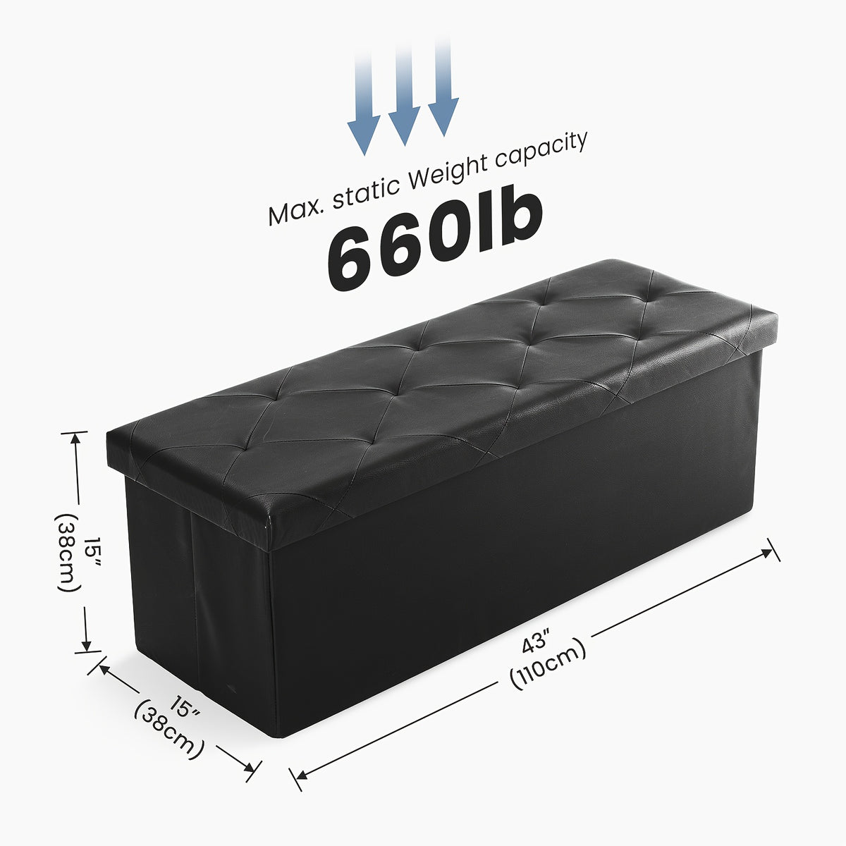 Ottoman shown in the BLACK, 43 INCH option