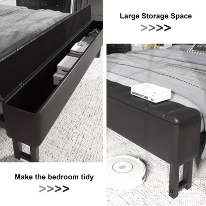 Upholstered Metal Bed Frame with LED Lighting and Hidden Storage for Bedroom detail image - detail view 12