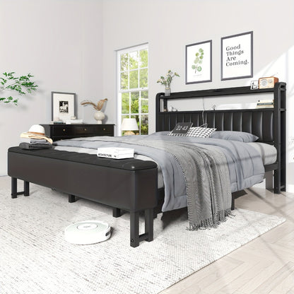 Upholstered Metal Bed Frame with LED Lighting and Hidden Storage for Bedroom detail image - detail view 5