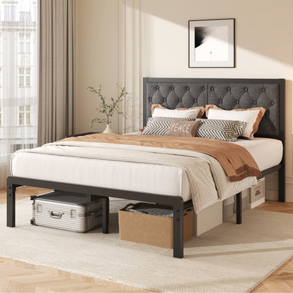 Upholstered Metal Bed Frame with Tufted Back for Bedroom Comfort and Support detail image - detail view 12